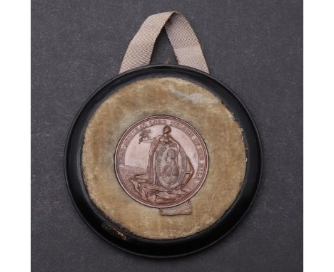 DAVISON'S MEDAL FOR THE BATTLE OF THE NILE IN BRONZE, 1798. Hope standing on a rocky promontory l. holding an oval medallion 