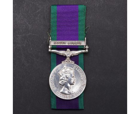 A GENERAL SERVICE MEDAL 1962-2007 WITH SOUTH ARABIA CLASP TO THE SUSSEX REGIMENT. An Elizabeth II General Service Medal with 