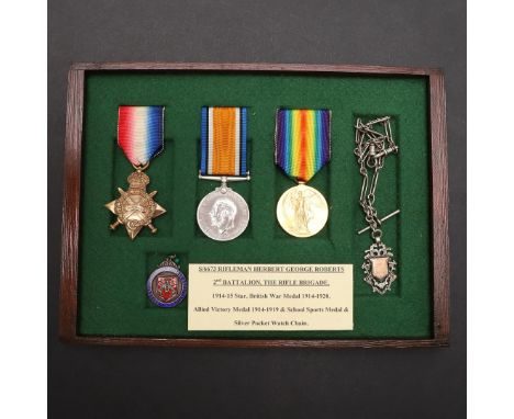 A FIRST WORLD WAR CASUALTY TRIO TO THE RIFLE BRIGADE. A Great War Trio comprising 1914-15 Star named to S-S673 Pte H.C. Rober
