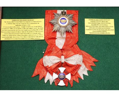 ITALY: ORDER OF THE CROWN OF ITALY, GRAND CROSS SET. Order of the Crown of Italy, Knight Grand Cross set, neck badge (5cm) in