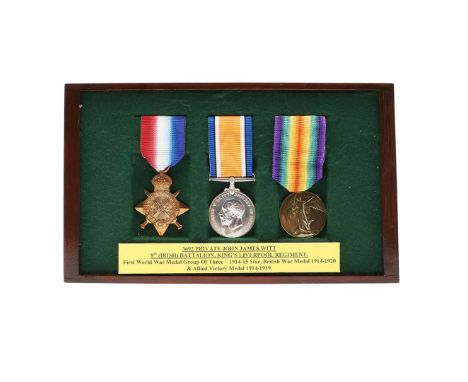 A FIRST WORLD WAR TRIO TO THE KING'S LIVERPOOL REGIMENT. A Great War Trio comprising 1914-15 Star named to 3692 Pte J.J. Witt