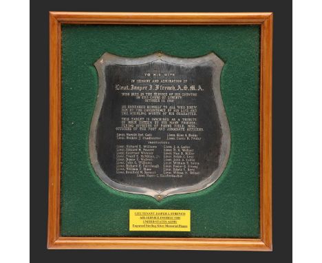 A FIRST WORLD WAR MEMORIAL SHIELD TO AN AMERICAN CASUALTY FROM ILLINOIS. A memorial shield 'To his wife in memory and admirat