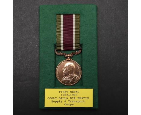 A TIBET MEDAL 1903-04 TO THE SUPPLY AND TRANSPORT CORPS. A Tibet medal, bronze issue without clasps, named to Cooly Dalla Bir