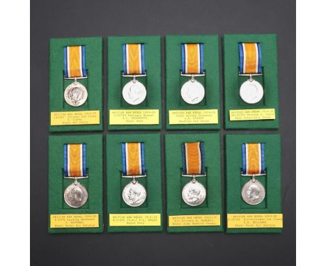 A COLLECTION OF EIGHT FIRST WORLD WAR BRITISH WAR MEDALS. A collection of British War Medals 1914-20: 43202 Cpl J.S. Hinsby M