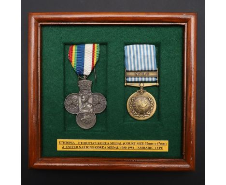 ETHIOPIA: KOREAN WAR MEDAL PAIR. An Ethiopian Korean War Medal, Court Size (52 x 67 mm) and a United Nations Korea Medal, the