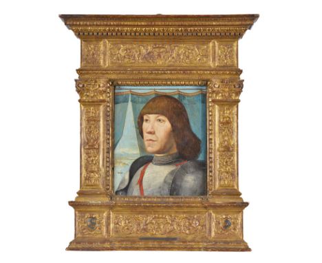 Anonyme (fin XIXe - début XXe s.), Portrait d'un gentilhomme en armure, tempera sur panneau, 22,5x18 cmDans le goût du XVe s.