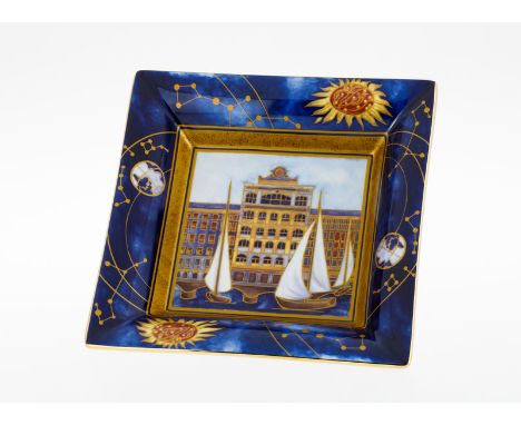 Patek Philippe, Vide-poches en porcelaine de Limoges pour Patek Philippe à décor imprimé représentant la vue de la rade de Ge