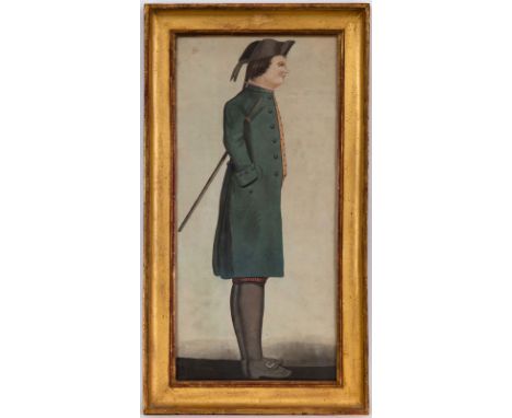Ecole française (XIXe s.), Portrait d'un gentilhomme, aquarelle sur papier, 57x26 cm 