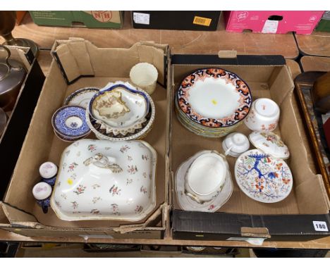 Two boxes of Worcester and Derby porcelain, including a large Worcester dish and cover, printed mark Chamberlain, New Bond St