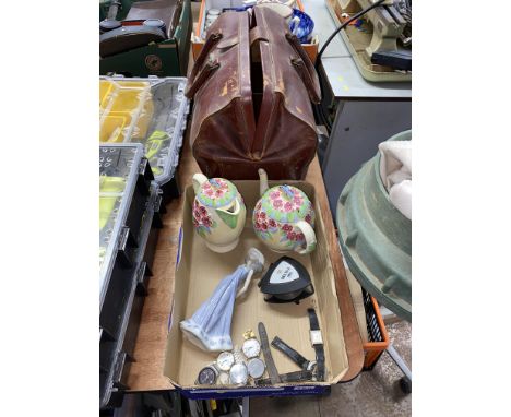 Tray of watches, Burleigh ware and bag