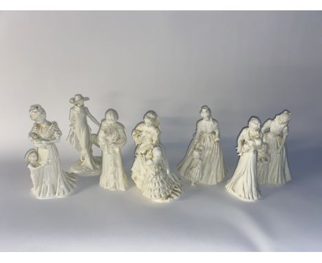 Seven Royal Worcester porcelain figural studies, to include models from 'Our Cherished Moments' Collection, the largest measu