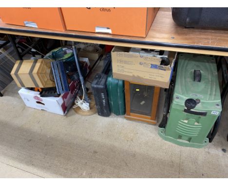 Under the table lot including an Elektra Beckum DH315 planer, drills, tools etc