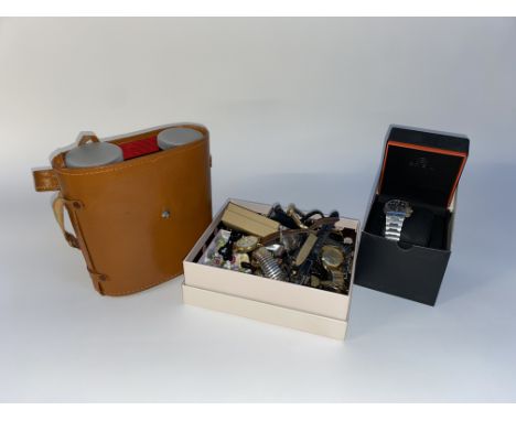 A pair of L and G Telstar 20x50 field binoculars and case and a selection of costume jewellery and wristwatches, including go