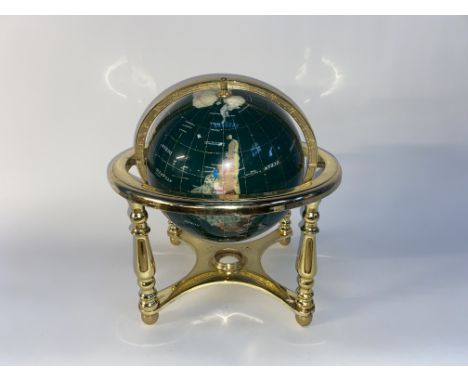 A 20th Century gemstone globe in gimballed mount, 35cm H