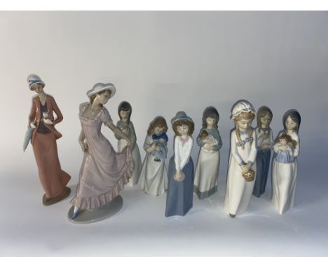 Nine Nao porcelain figural studies, the largest measures 29cm H