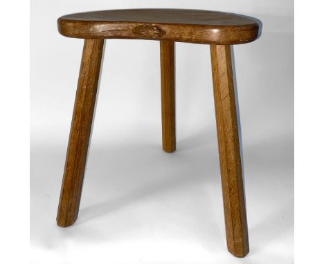 A Robert Thompson of Kilburn Mouseman three legged stool, measuring 46cm H