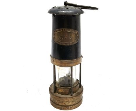 Vintage E Thomas &amp; Williams (Aberdare) GPO miners lamp in brass &amp; steel - 25cm high with no obvious damage ~ SOLD IN 