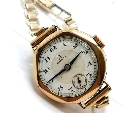 Omega 9ct gold Dennison cased manual wind wristwatch on a 9ct hallmarked gold bracelet - 25mm case &amp; 19g total weight ~ f