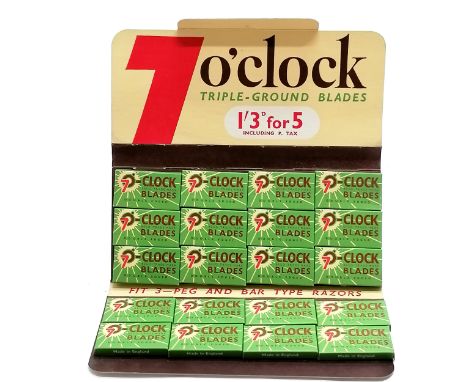 Vintage 7 o'clock razor blades complete card of 20 pacekts of 5 blades - opened out 28cm x 20cm 