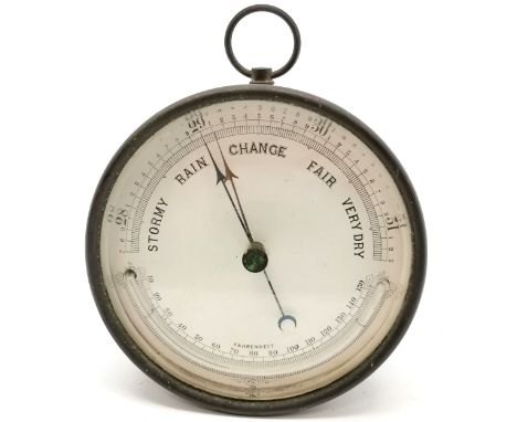 Antique cased barometer 12.5cm diameter x 6 cm deep, in used condition. 