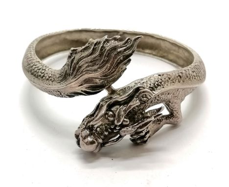 Unusual silver hallmarked dragon bangle - 7cm across &amp; 56g