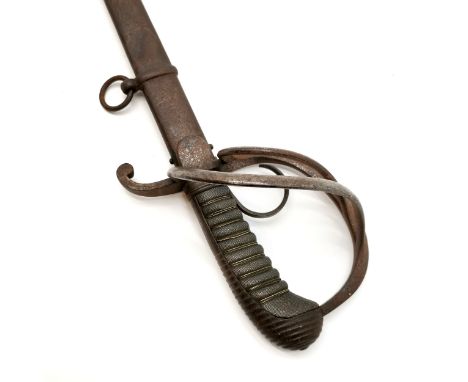 Antique military sword marked E. Walther, Dresden with shagreen handle (with silver wire) &amp; unusual finger guard with ori