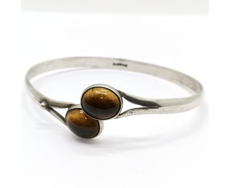 1961 Swedish silver bangle set with tigers eye by Ge-Kå (GK) - 18.5g total weight 