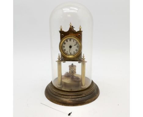German vintage anniversary / torsion pendulum clock with original glass dome - 30cm high 