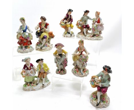 Sitzendorf 8 x porcelain classical figures - tallest 13cm &amp; seated lady with small chip otherwise all with no obvious dam