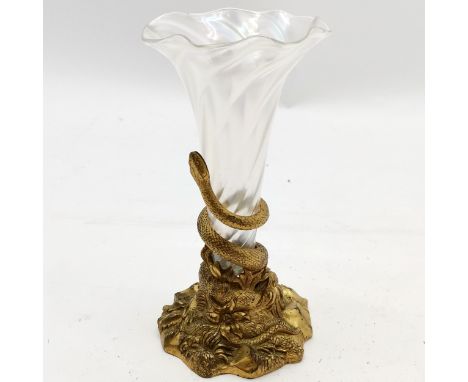 Antique Elkington &amp; Co single epergne with gilt metal snake detail base - stamped #2941 on base &amp; 5-May 1849 kite mar