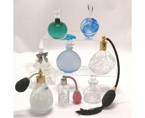 Caithness glass perfume atomiser 13cm high, Kinki blue glass scent bottle, M Hook green glass scent bottle blue glass scent b