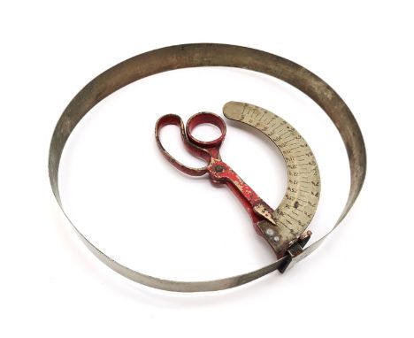 Vintage brass handled hat measuring gauge, has wear but otherwise in good used functioning condition.