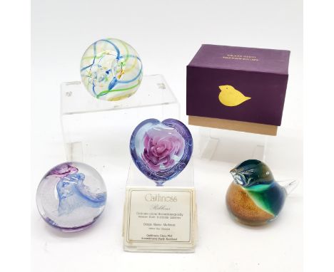 2 x Caithness paperweights - Cherry pie &amp; Ribbons t/w boxed glass bird &amp; heart shaped rose paperweights 