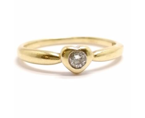 Unmarked 9ct gold diamond solitaire ring in a heart shaped mount - diamond weight stated as 0.1ct ~ size O &amp; 2g total wei