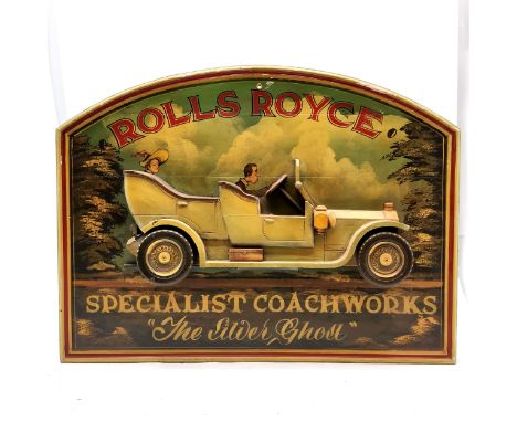 Vintage wooden Rolls Royce wall plaque with hand painted detail 82cm wide xx 63cm high - no obvious damage 