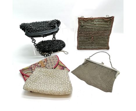 6 x vintage handbags / purses inc an ethnic beadwork (20cm square with some losses) ~ all have some wear 
