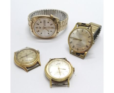Wittnauer automatic day/date gold plated wristwatch (35mm case) t/w 3 manual wind wristwatches - for spares / repairs 