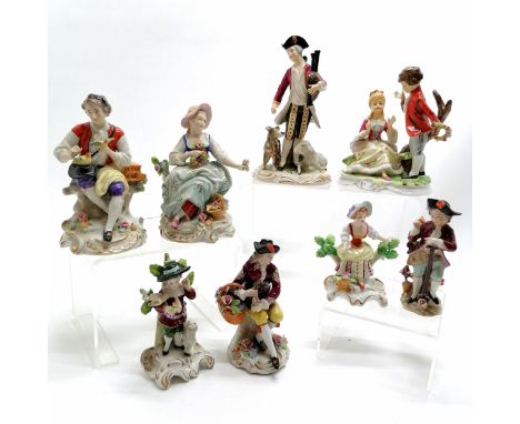 8 x continental porcelain figures inc Sitzendorf - tallest 17cm high ~ 2 small boy figures slight a/f and tallest has hairlin