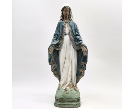 Vintage statue of Mary with paint decoration - 66cm high &amp; 20kg ~ has wear but no obvious damage 