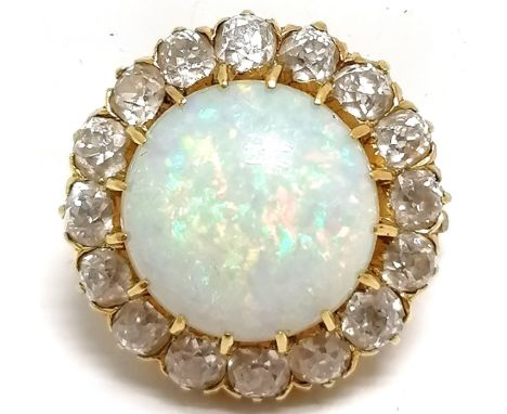 Antique unmarked gold opal &amp; diamond (16) cluster brooch (adapts into pendant form) - 2cm across &amp; 7.3g total weight 