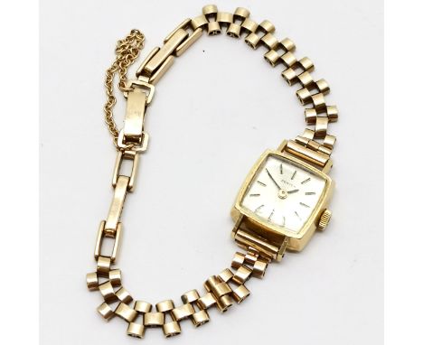 18ct gold ladies Zenith manual wind wristwatch on a 9ct marked gold bracelet ~ total weight 16.7g - running BUT WE CANNOT GUA