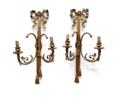 Large pair of gilt metal 2 branch wall lights in classical style (44cm with no obvious damage) t/w 5 branch gilt metal ceilin