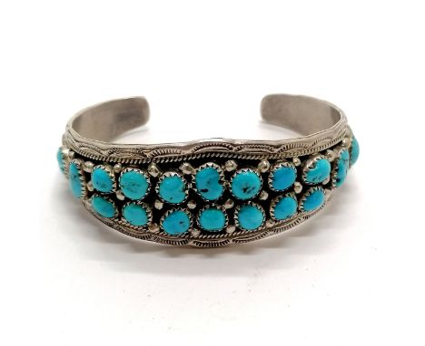 Sterling silver turquoise set cuff bangle - 32g total weight 