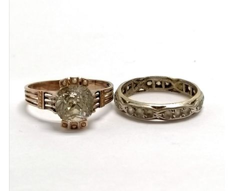 Antique unmarked gold paste / pearl set ring - size P½ &amp; 2.5g total weight t/w 9ct gold / silver eternity ring (a/f) 