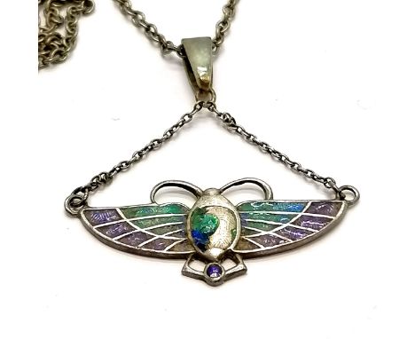 Charles Horner silver Egyptian revival enamel Chester hallmarked pendant on an unmarked silver 38cm chain - total weight 4g &