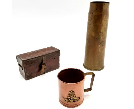 1918 leather case for clinometer Vickers .303 gun mark II by E J Pearson &amp; Son Ltd t/w 13 pounder British munitions case 