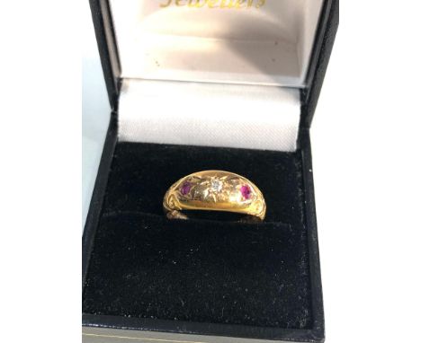 18ct gold antique diamond &amp; ruby ring weight 3g 