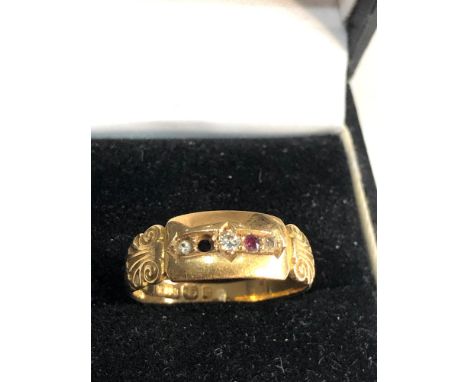 Antique 18ct gold diamond and ruby ring missing small ruby as shown weight 2.7g 