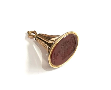 Large Georgian gold Carnelian seal fob intaglio coat of arms seal measures approx 4.2cm by 3.1cm wide ion good condition weig