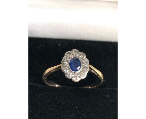 Antique 9ct gold diamond &amp; sapphire ring weight 1.3g 